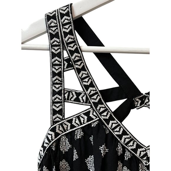 Unbranded Longline Tunic Top Size M Black White Embroidered Sleeve Paisley Boho - Picture 3 of 16